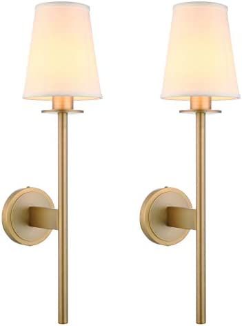 PERMO Set of 2 Modern Classy Vintage Wall Sconce with Flared White Textile Lamp Shade Living Room... | Amazon (US)