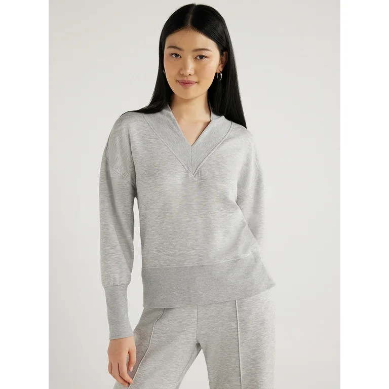 Scoop Women's and Women's Plus Ultimate ScubaKnit V-Neck Sweatshirt, Sizes XS-4X | Walmart (US)