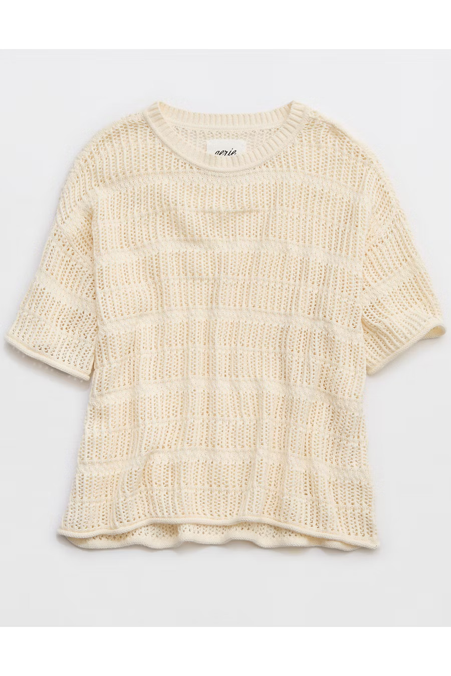 Aerie Crochet Oversized Short Sleeve Sweater Women's Natural XXS | American Eagle Outfitters (US & CA)
