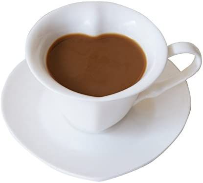 Mozacona White Ceramic Heart Shape Coffee Mug Teacup with Saucer Set,100ml | Amazon (US)