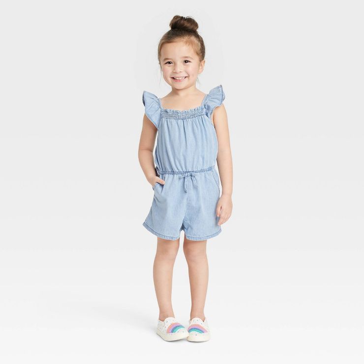 Toddler Girls' Chambray Romper - Cat & Jack™ Blue | Target
