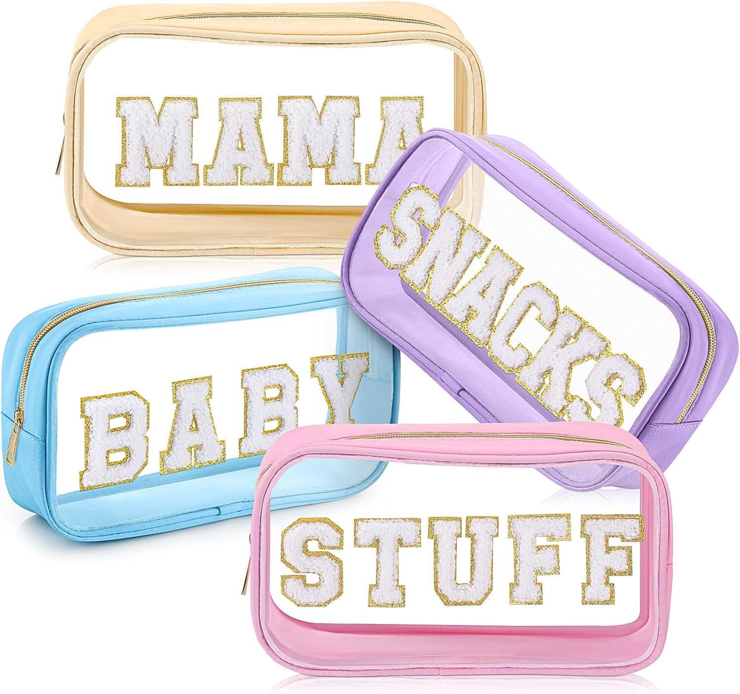 4 Pcs Mama and Baby Toiletry Bag Clear Chenille Letter Pouch Snacks Makeup Stuff Travel Diaper Ba... | Amazon (US)