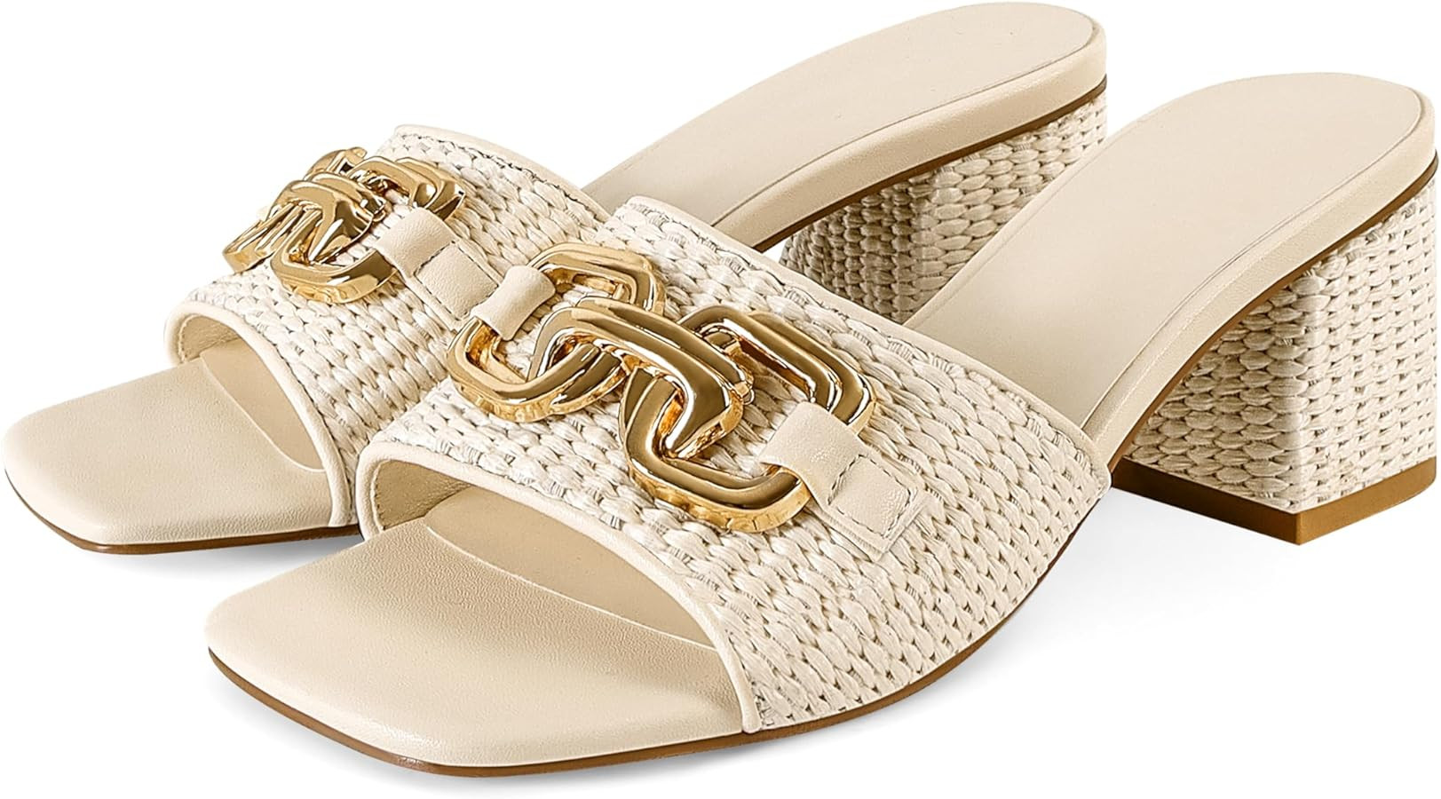 SOVANYOU Women's Raffia Sandals Square Toe Slip on Mules Comfortable Dressy Sandals Chunky Block ... | Amazon (US)