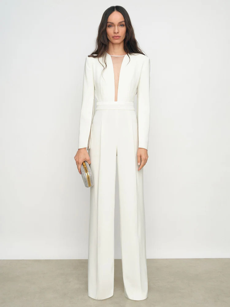 Reiss Ivory Evora Plunge-Neck Split-Sleeve Jumpsuit | Next US