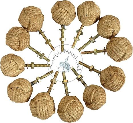 12 Knotty Door knobs - Nautical Drawer pulls - Jute Rope Drawer pulls a | Amazon (US)