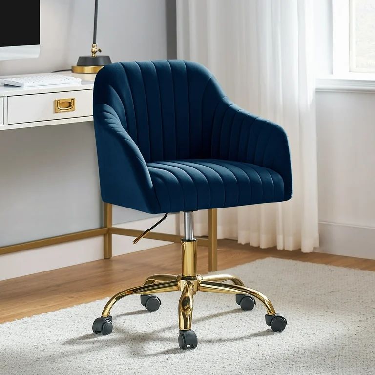 HULALA HOME Modern Upholstered Adjustable Swivel Office Chair by  NAVY | Walmart (US)