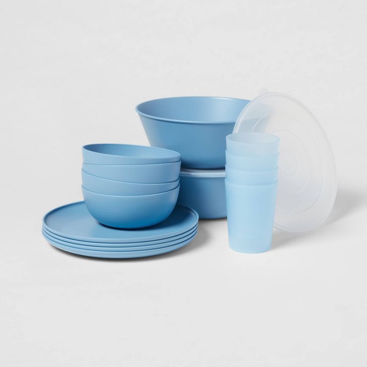 16pc Plastic Dishware Set Blue - Room Essentials™ | Target