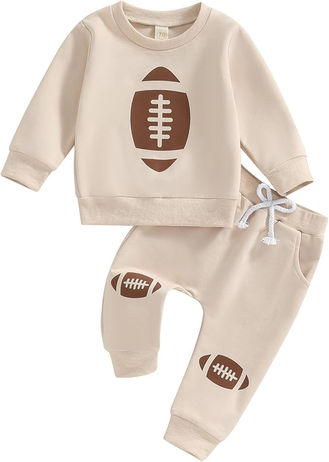 Toddler Baby Boy Football Outfit Football Embroidery Sweatshirt Pullover Casual Jogger Pant 2Pcs ... | Amazon (US)
