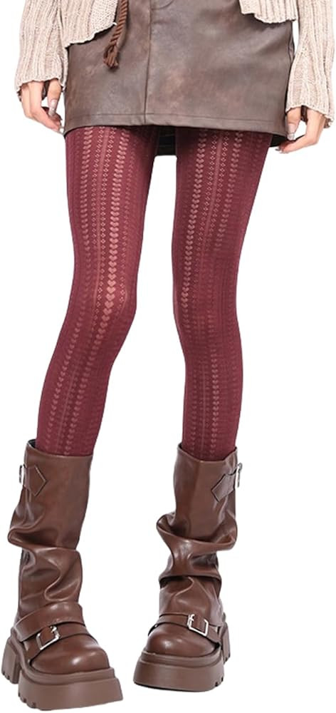 Mrotrida Women's Heart Pattern Tights Elastic Jacquard Love Heart Pantyhose Stockings | Amazon (US)
