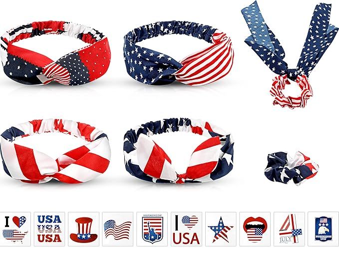 4th of July Headband American Flag Bowknot Hair Band Turban Patriotic Bandana Headband USA Tempor... | Amazon (US)