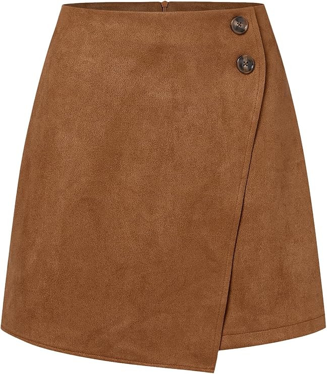 Women's Faux Suede High Waist Asymmetrical Hem A-Line Short Mini Skirt | Amazon (US)