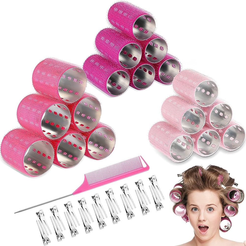 37 Pcs Aluminum Thermal Hair Rollers Set 3 Sizes Self Grip Hair Rollers 18 Pcs Duckbill Hair Clip... | Amazon (US)