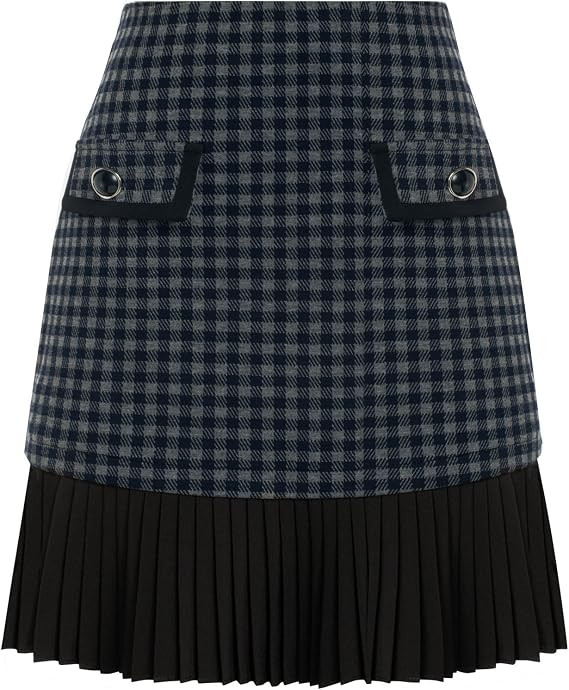 Kate Kasin Women's Casual Plaid High Waist Pleated A-Line Uniform Mini Skirt | Amazon (US)