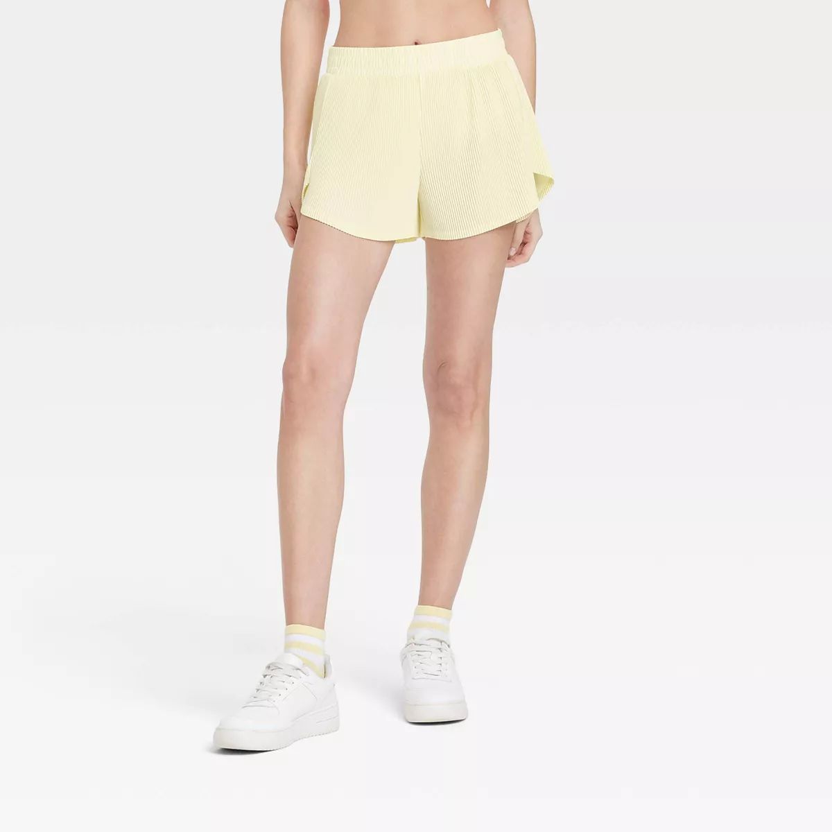 Women's Mid-Rise Micro-Pleated Shorts 2.5" - All In Motion™ Light Yellow S | Target