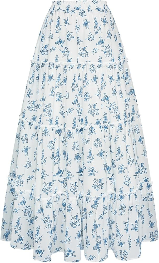Scarlet Darkness Summer Skirts for Women Maxi Long Floral Skirt Flowy Tiered Renaissance Skirt | Amazon (US)