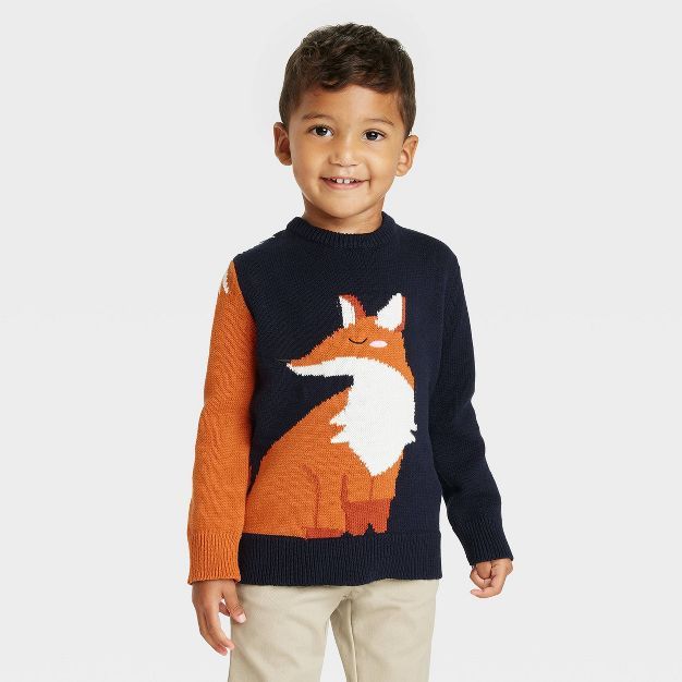 Toddler Boys' Fox Crewneck Sweater - Cat & Jack™ Navy Blue | Target