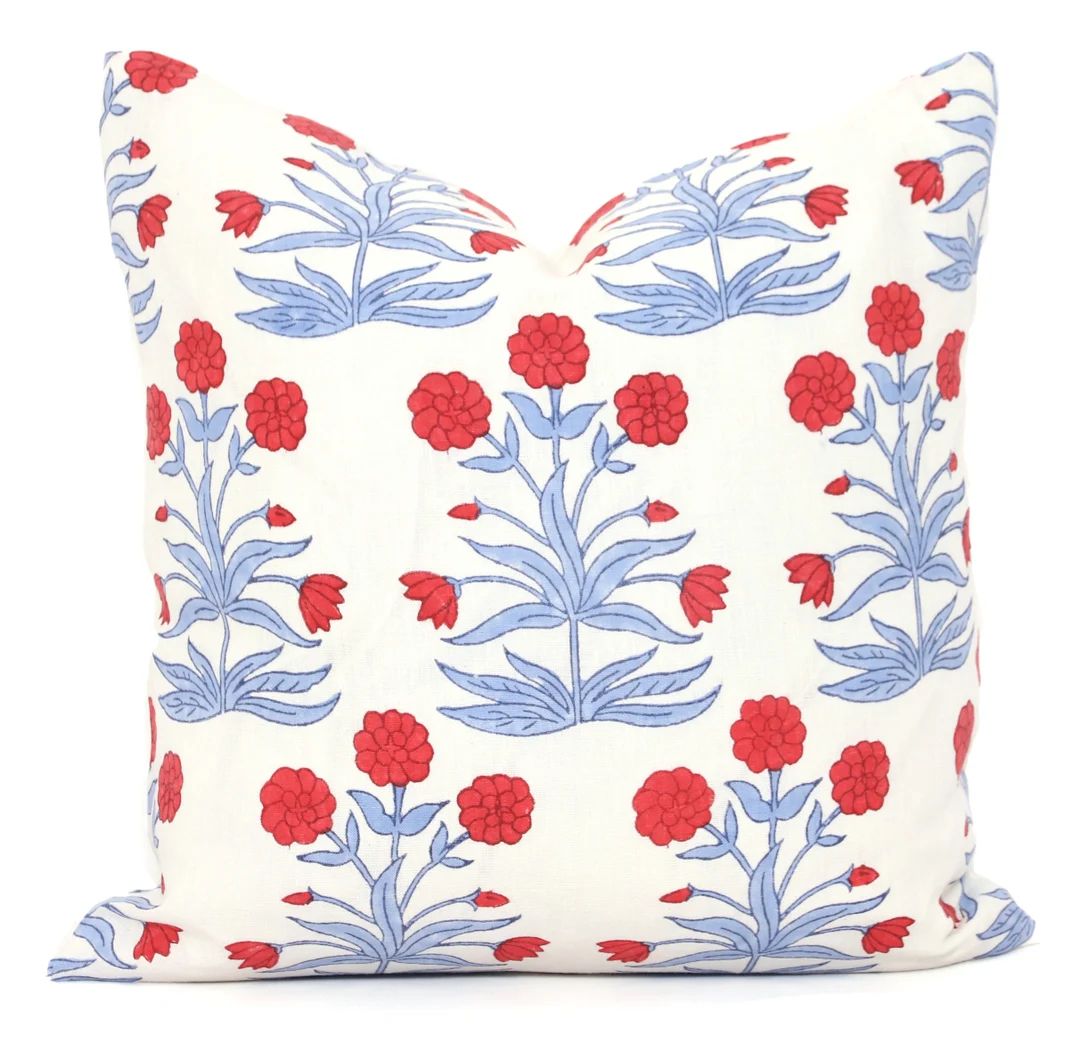 Mughal Hand Block Pint Molly Mahon Decorative Pillow Cover 18x18, 20x20, 22x22, Eurosham or Lumba... | Etsy (US)