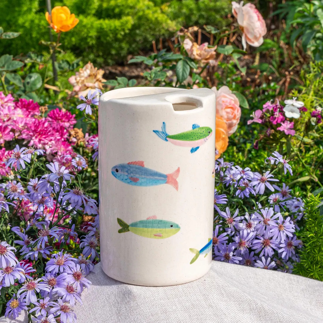 Handmade Ceramic Travel Mug, Hand-painted Sea Fish Pottery Tumbler With Lid, Mother's Day Gifts -... | Etsy (US)