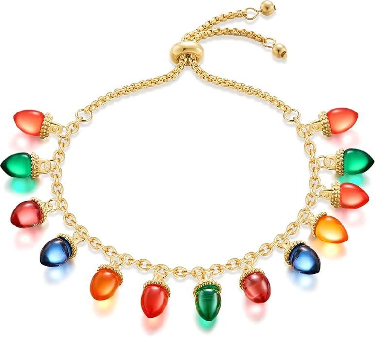 CLASSYZINT Christmas Gold Adjustable Bracelets For Women Christmas Lantern Light Charm Colorful B... | Amazon (US)