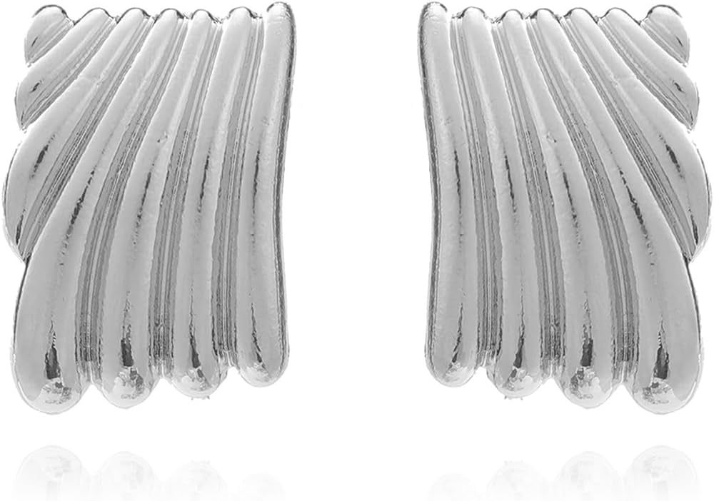 XYAYOU Minimalist Alloy Chunky Striped Rectangle Geometric Square Statement Stud Earrings for Wom... | Amazon (US)