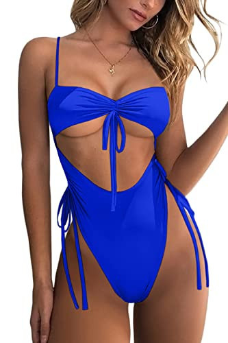 Mulisky Women One Piece Swimsuits Tummy Control Cut Out Bathing Suit Navy Blue L | Amazon (US)