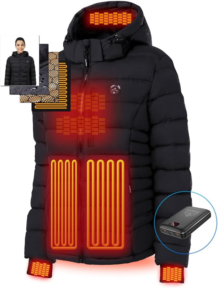 iHood Women's Heated Puffer Jacket With 12V Battery Pack-Insulated Water-Resistant Hooded Hand-He... | Amazon (US)