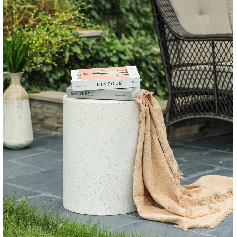 Evas White and Gray Cement Round Side and End Table, Indoors & Outdoors | Wayfair North America