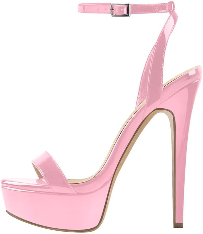 Platform Stiletto High Heels for Women, Round Open Toe Ankle Strap Sexy Heeled Sandals for Weddin... | Amazon (US)