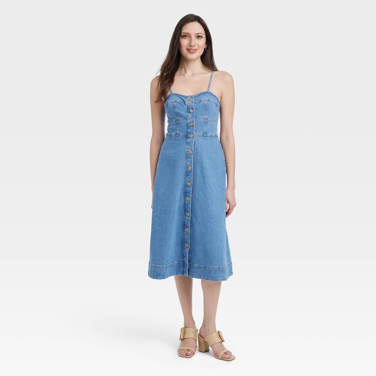 Women's Denim Corset Midi A-Line Dress - Universal Thread™ Indigo XS | Target