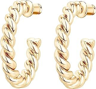 PAVOI 14K Gold Plated 925 Sterling Silver Twisted Rope Round Hoop Earrings in Rose Gold, White Go... | Amazon (US)