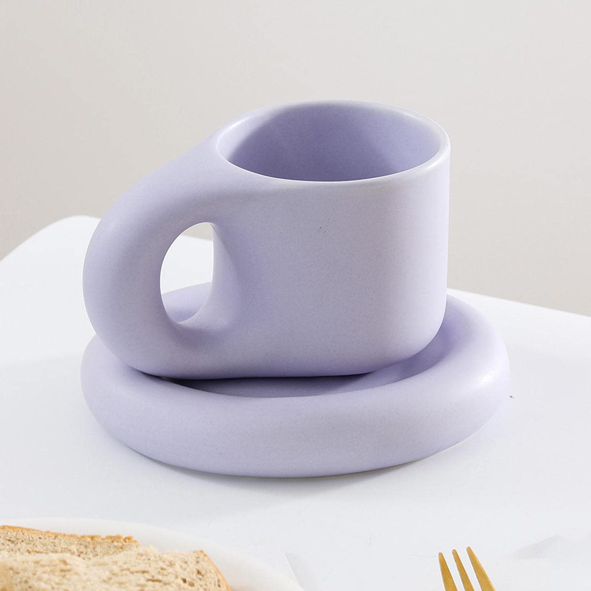 VINGAA Aesthetic Mugs,Coffee Cup with Saucer,Ceramic Chubby Coffee Mug,Creative Coffee Cup and Sa... | Amazon (US)