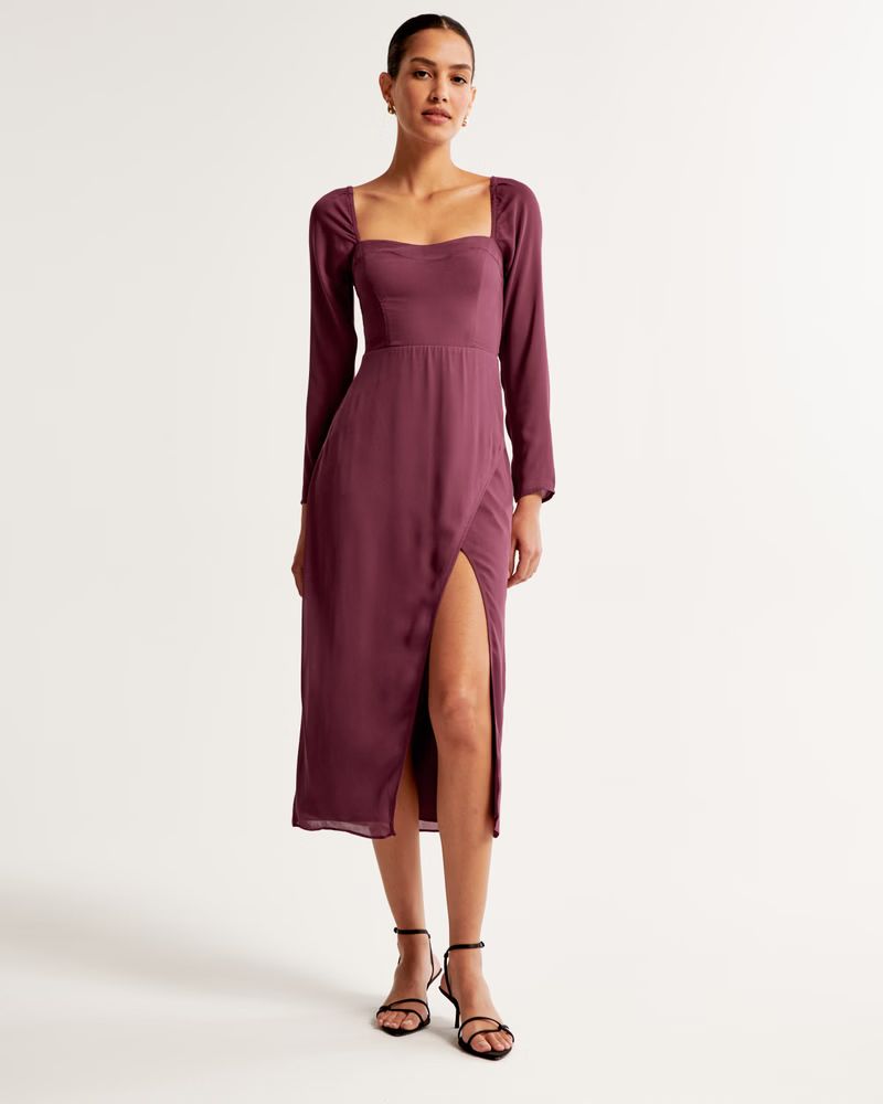 Women's The A&F Camille Long-Sleeve Midi Dress | Women's New Arrivals | Abercrombie.com | Abercrombie & Fitch (US)