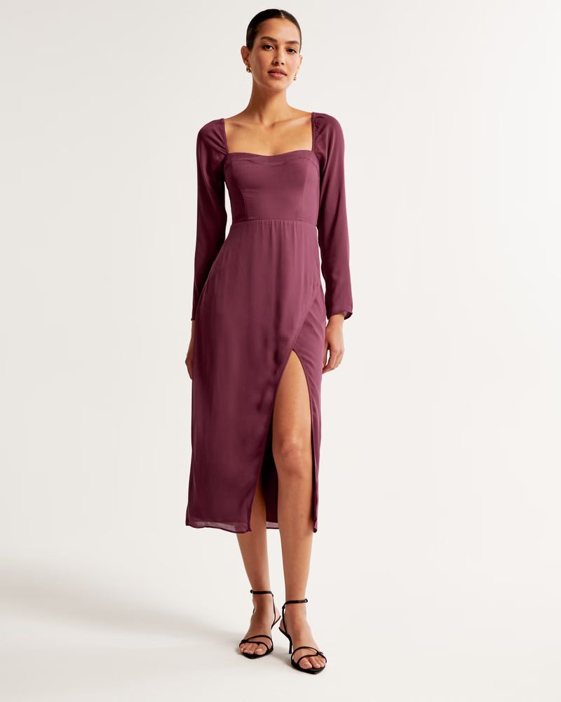 The A&F Camille Long-Sleeve Midi Dress | Abercrombie & Fitch (US)