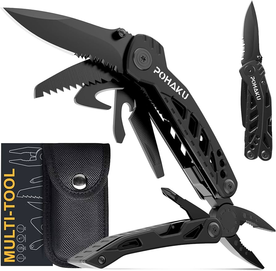 Multitool Knife, Pohaku 13 in 1 Pocket Multitool, Multi Tool with 3" Large Blade, Safety Locking ... | Amazon (US)