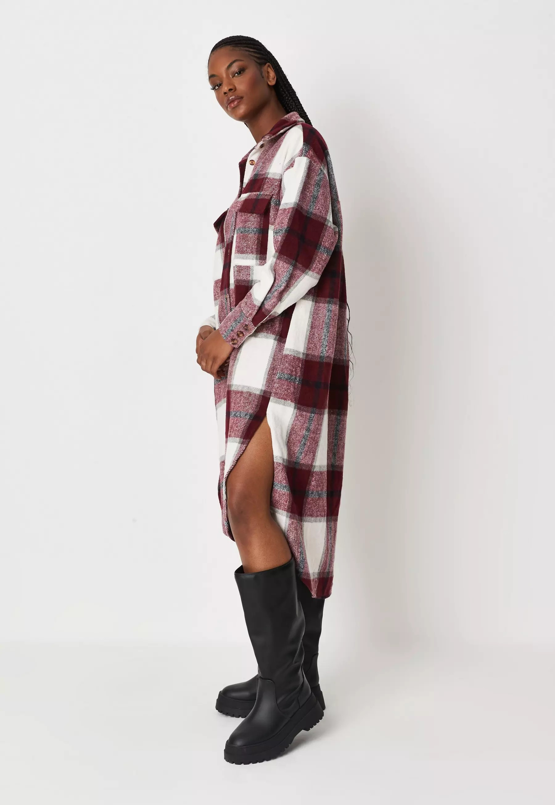 Missguided - Red Plaid Midi Shirt Dress | Missguided (US & CA)