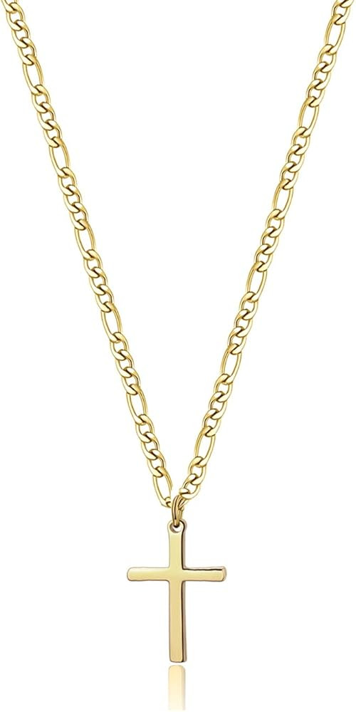 Cross Necklace for Men 14K Gold Filled Stainless Steel Polished Plain Cross Pendant Necklace Simp... | Amazon (US)