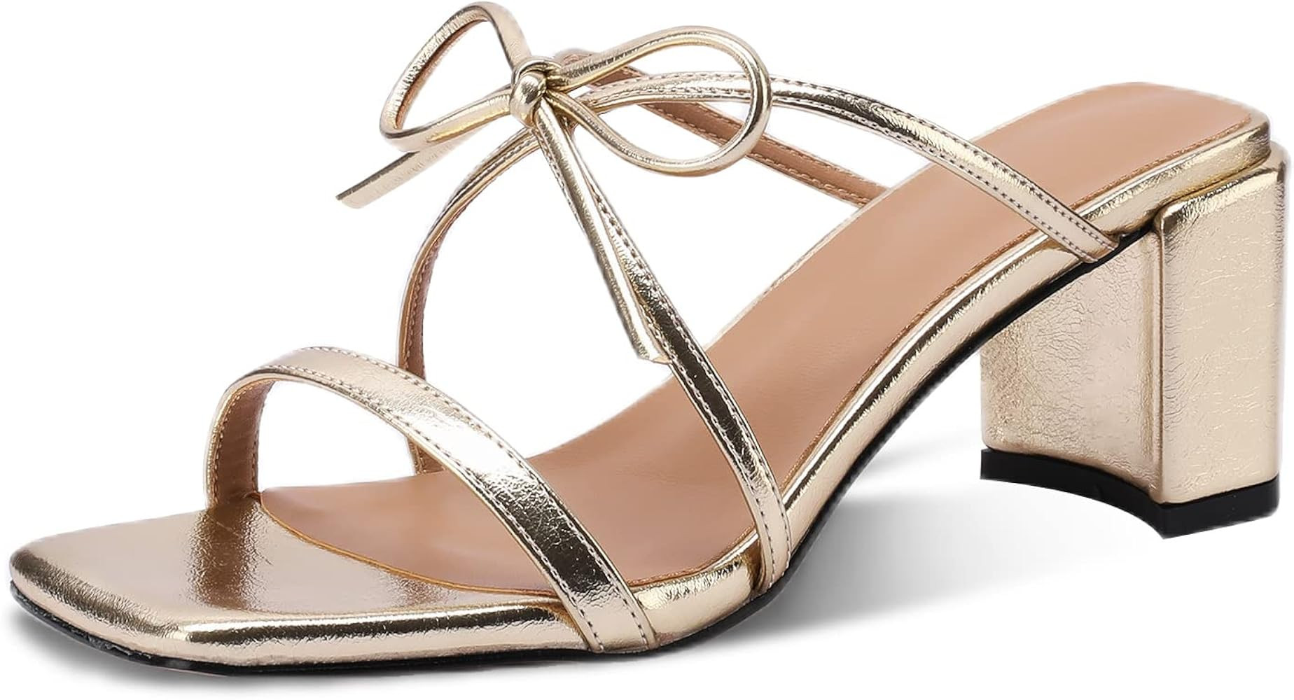 JiaBinji Women High Heel Mules Minimalist Strappy Sandals Block Heel Open Square Toe Dressy Bow M... | Amazon (US)