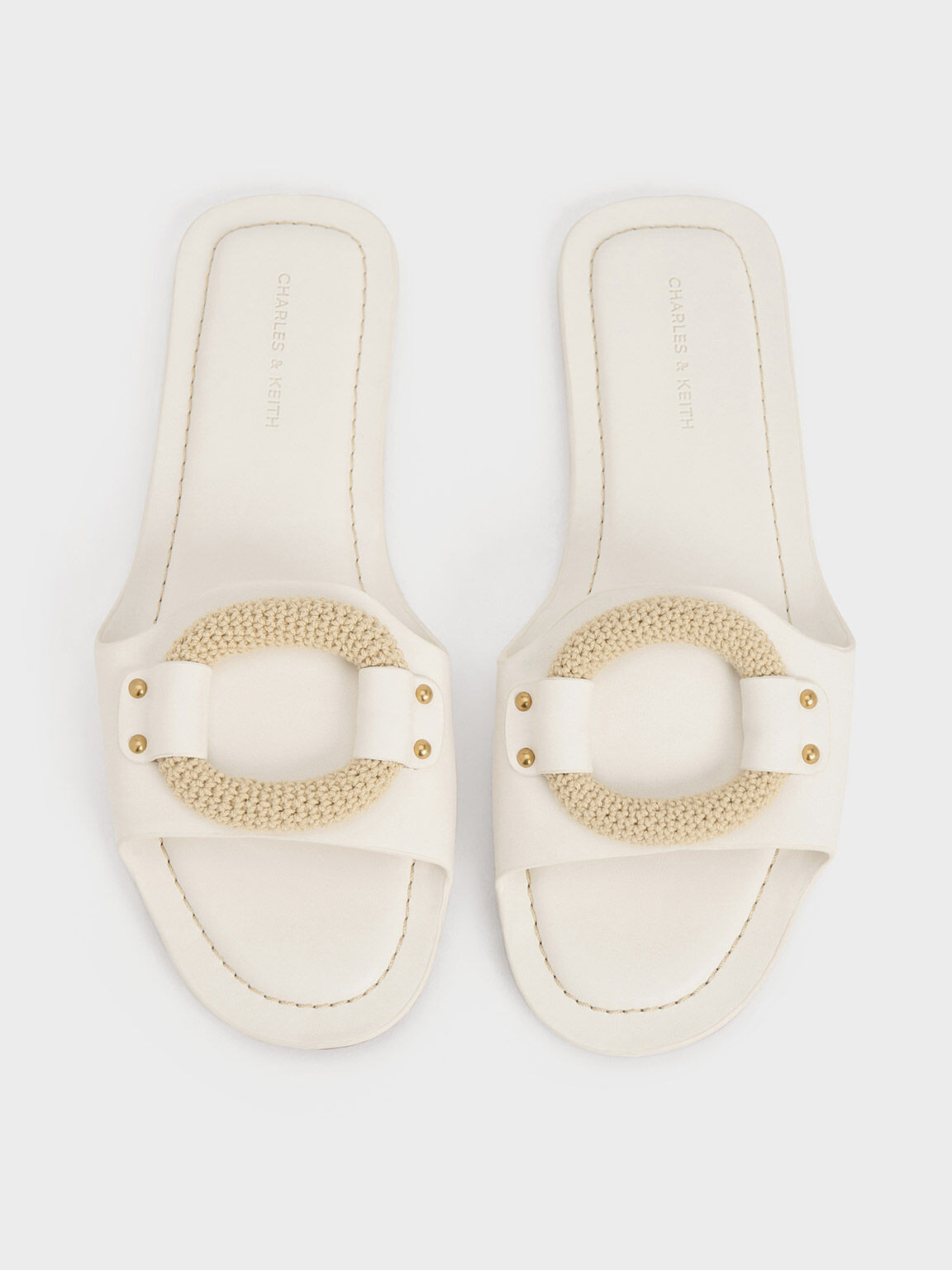 Raffia Ring Slide Sandals
 - White | Charles & Keith UK