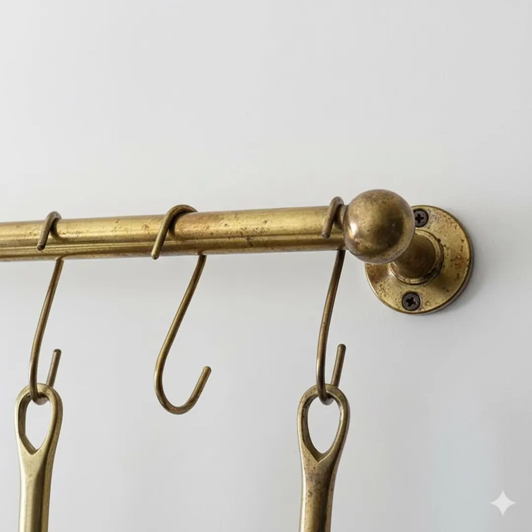 Unlacquered Brass Pot Rack With S Hooks, Bronze Or Unlacquered Finish | Etsy (US)