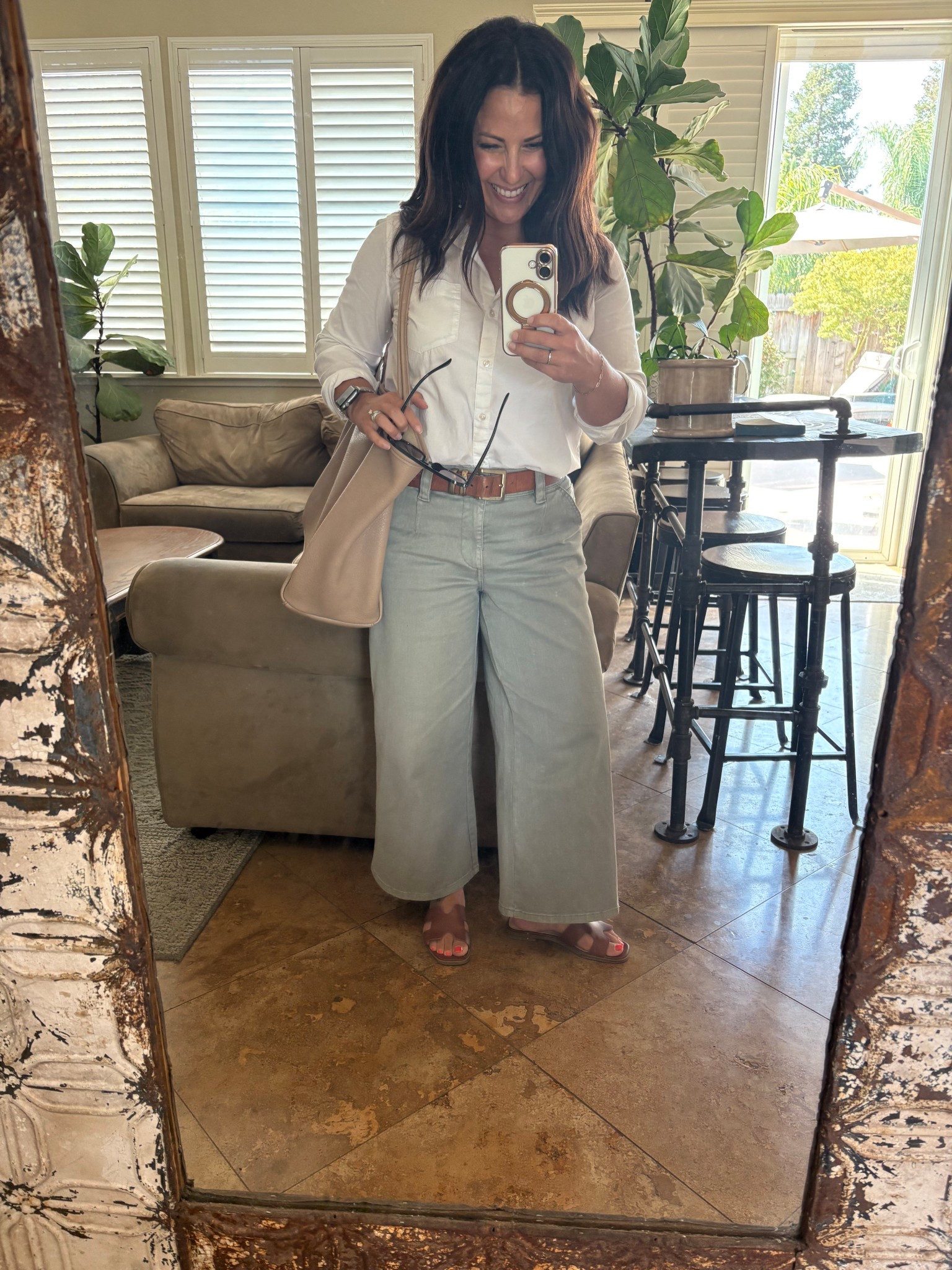 Preppy, classic white button down shirt, belted. Olive green wide leg pants. Summer to fall teacher office workwear outfit. Wearing a small in my shirt and 4 in pants. 

Teacher style
Back to school

#LTKPetite #LTKOver40 #LTKWorkwear