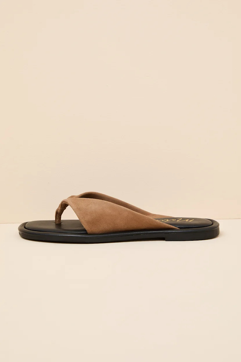Mirage Taupe Suede Leather Thong Sandals | Lulus