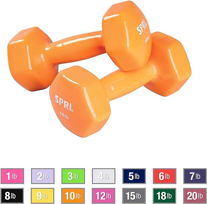 SPRI Dumbbells Deluxe Vinyl Coated Hand Weights All-Purpose Color Coded Dumbbell for Strength Tra... | Amazon (US)