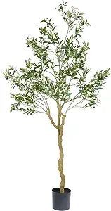 Tall Faux Olive Tree，7ft（84in） Realistic Potted Silk Artificial Indoor with Green Leaves an... | Amazon (US)