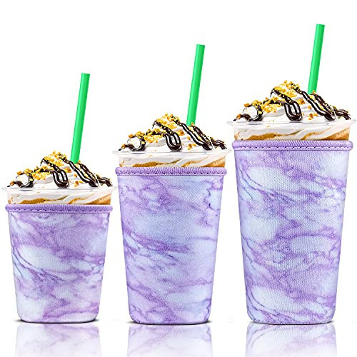 3 Pack Iced Coffee Cup Sleeve for Large Sized Cups, Reusable Neoprene Iced Coffee Cup Holder for Hot Cold Drinks, Compatible with Starbucks, Dunkin Donuts, and More | Amazon (US)