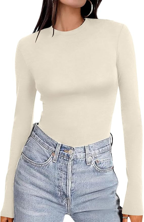 Ekouaer Women's Long Sleeve Shirts Tight Fitted Tops Crewneck Underscrubs Tee Lightweight Basic T... | Amazon (US)