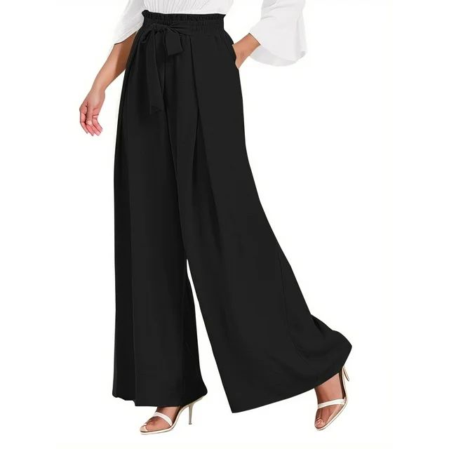 Fantaslook Womens Wide Leg Lounge Pants with Pockets High Waisted Adjustable Tie Knot Loose Casua... | Walmart (US)