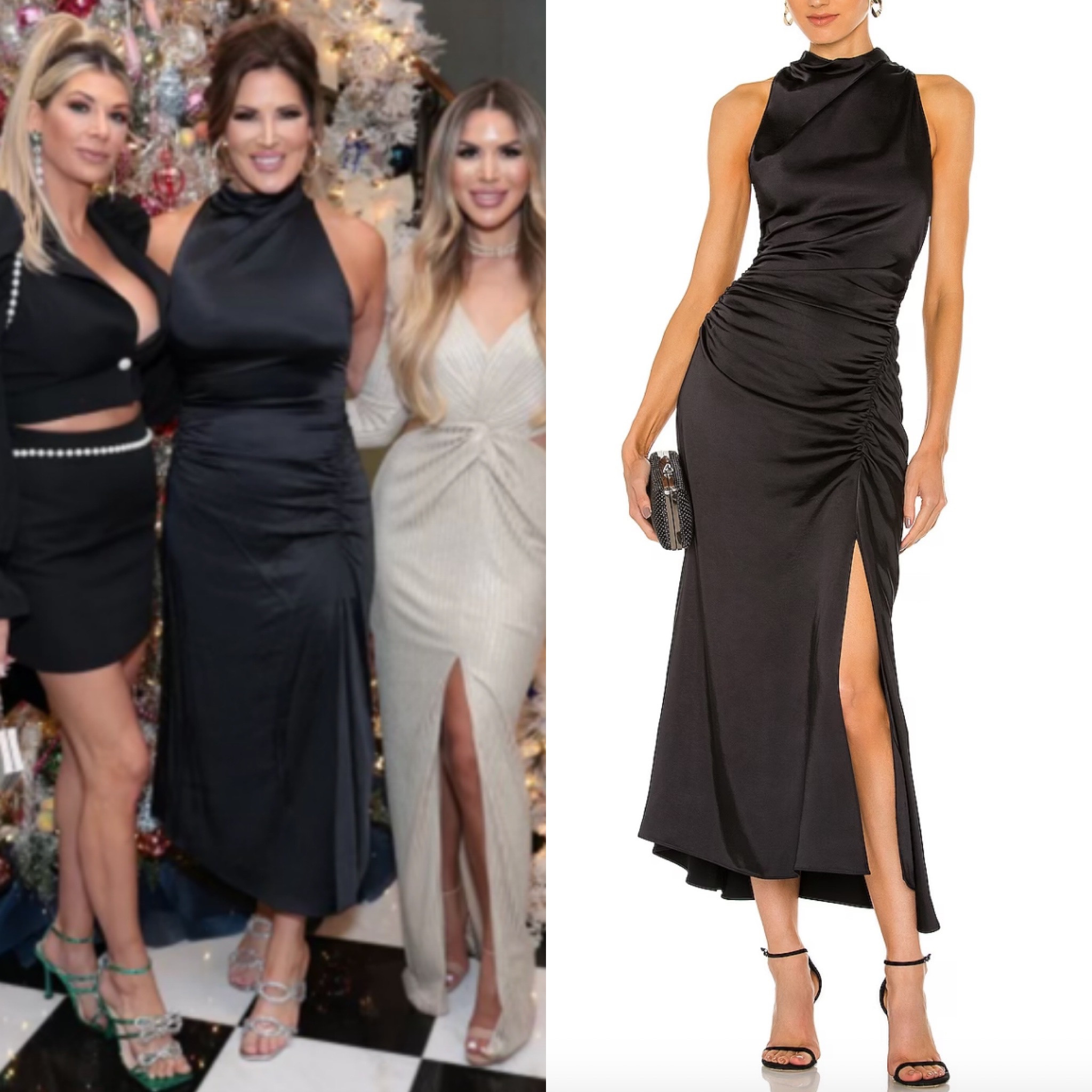 Emily Simpson’s Black Ruched Satin Dress 📸= @rhoc_emilysimpson 
