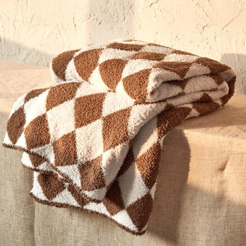 EASEON Throw Blanket for Couch-Soft Brown Boho Throw Blanket,Cozy Knit Checkered Throw Blankets,Small Knitted Lightweight Blanket&Throw for Fall,Bed,Chair,Sofa,Home Decor,Gift (Brown Rhomb, 50*70 in) | Amazon (US)