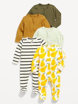 Unisex 1-Way Zip Footed Sleep &#x26; Play One-Piece 5-Pack for Baby | Old Navy (US)