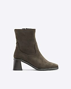 Khaki block heel ankle boots | River Island (UK & IE)